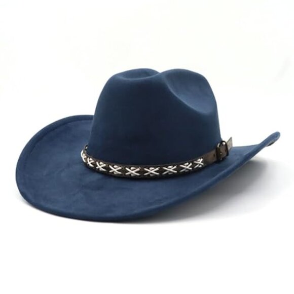 Suede Cowboy Hat Wide Brim Classic Unisex Western Style Adjustable Belt